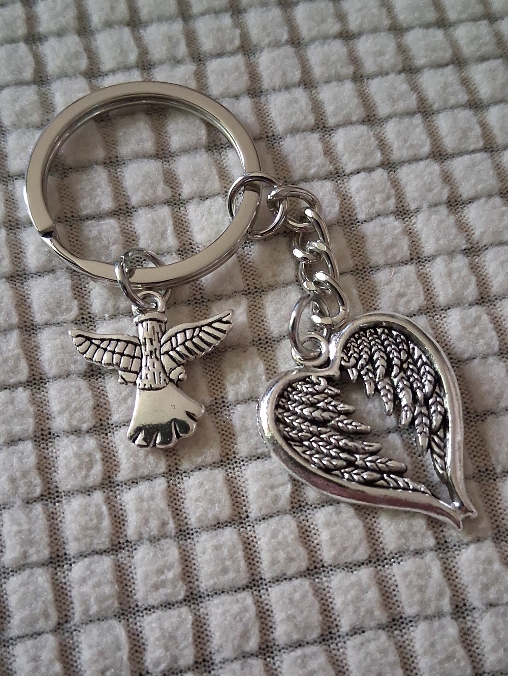 Silver Guardian Angel Wing Heart Keychain